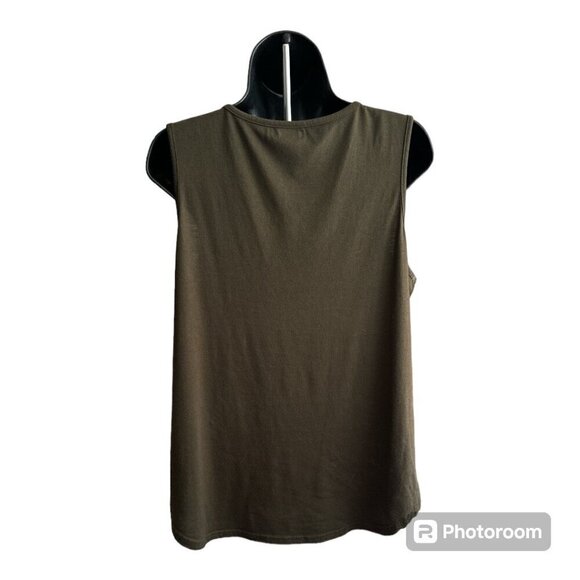 LaLaLa Women's V Neck Casual Loose Fit Tank Top Large Army Green - Picture 6 of 6